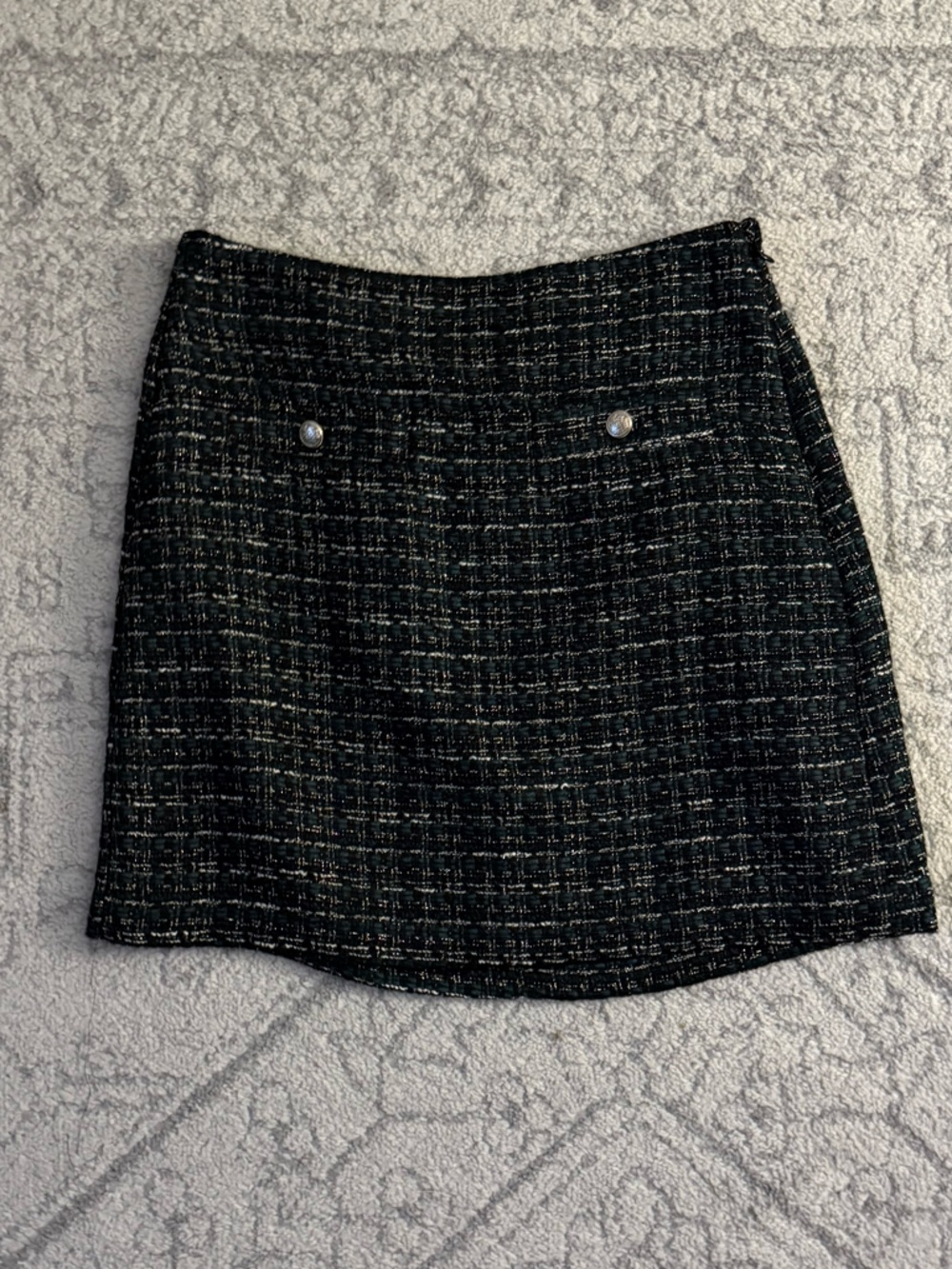 Size 6 LOFT Black Tweed Mini Skirt with Metallic Thread